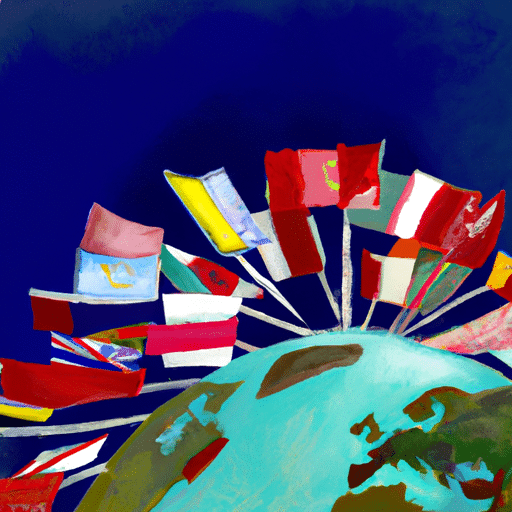 un globe terrestre entour de drapeaux di 512x512 56121553