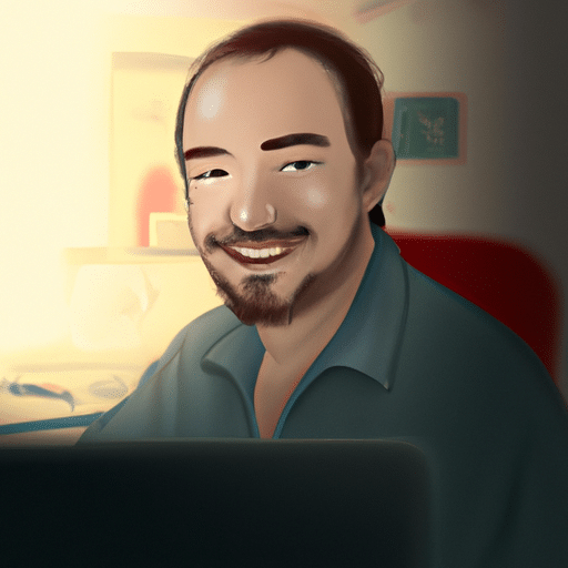 un homme souriant devant un ordinateur d 512x512 82257961